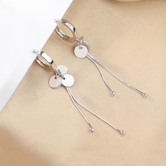 NEW 925 STERLING SILVER LONG TASSEL HOOP EARRINGS - Picture 2 of 5